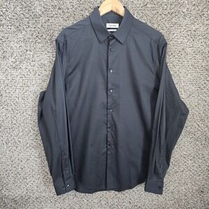 Calvin Klein Dress Shirt Mens 16 34/35 Gray Button Up Slim Fit Stretch Career